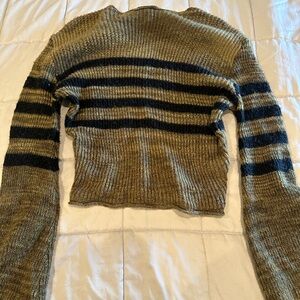 Striped Army green and Black Women's Sweater